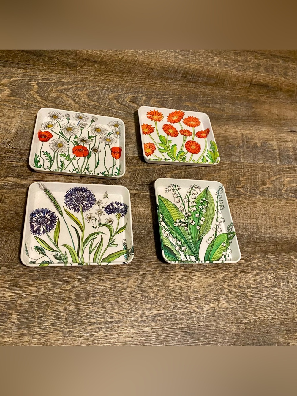 MEBEL Italy Melamine 4 ¾” x 5 ½” Snack Trinket Trays Set of 4 Floral VTG